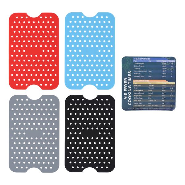 4 Pieces Reusable Silicone Fryer Liners with Cooking Table