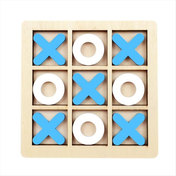 Wooden Board Tic-Tac Toe Game Xo Table Game Toy Blue+White