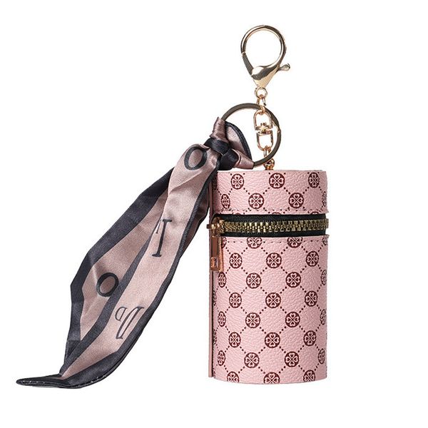 Pink Bucket-Style Mini Lipstick Case with Keychain Organizer with Scarf