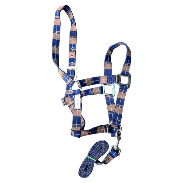 EverStretch - Nylon Halter + 2M Lead Rope Brown &amp; Blue