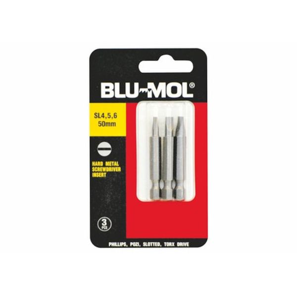 Bulk Pack x 15 Blu-Mol Screwdriver Bit S2 Sl4 5 6x50mm 3pc