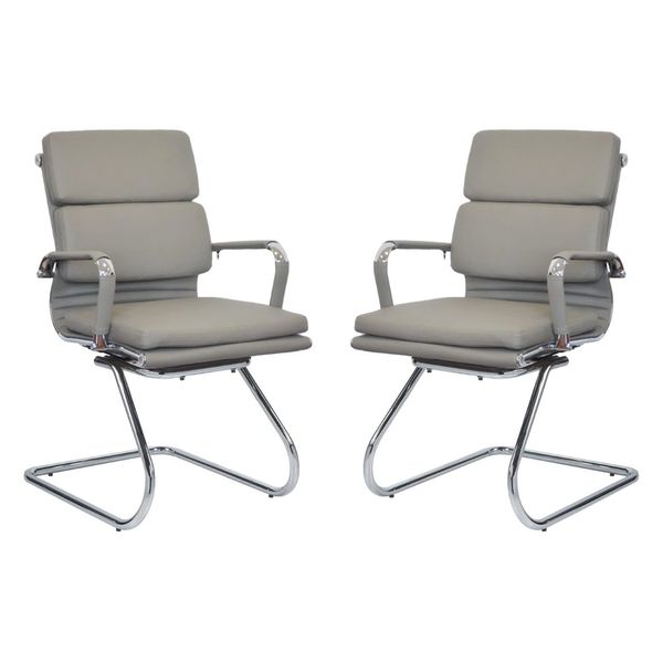 Classic PU Cushion Visitor Office Chairs - Set of 2 Per Box - Grey