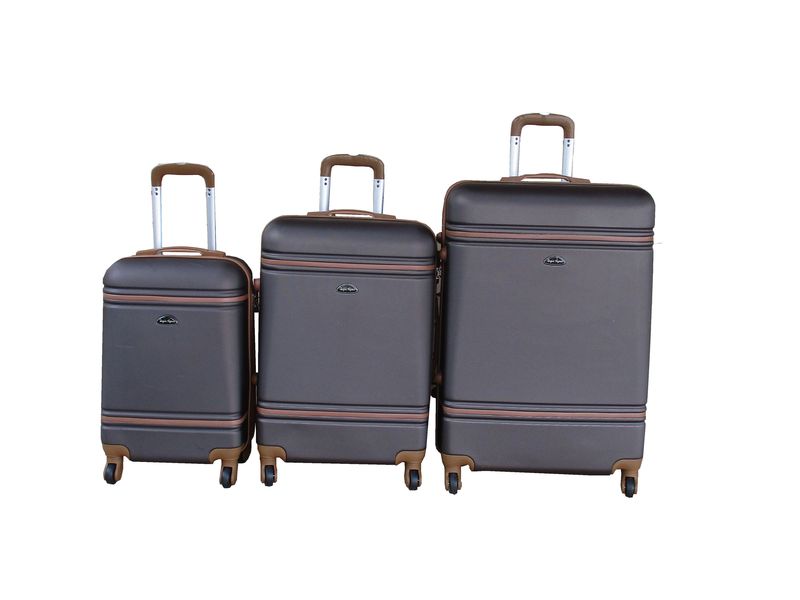 Durable ABS 3-Piece Luggage Set with Spinner Wheels &amp; Lock - Charcoal/Brown