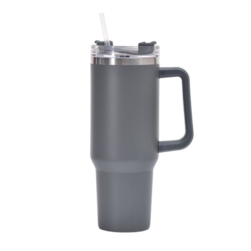 Double Walled Flask Tumbler with Handle and Straw Lid Travel Car Flask ...