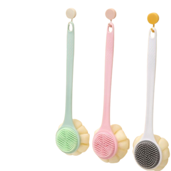 3 X Long-Handle Dual-Sided Bath Brush with Soft Silicone Bristles