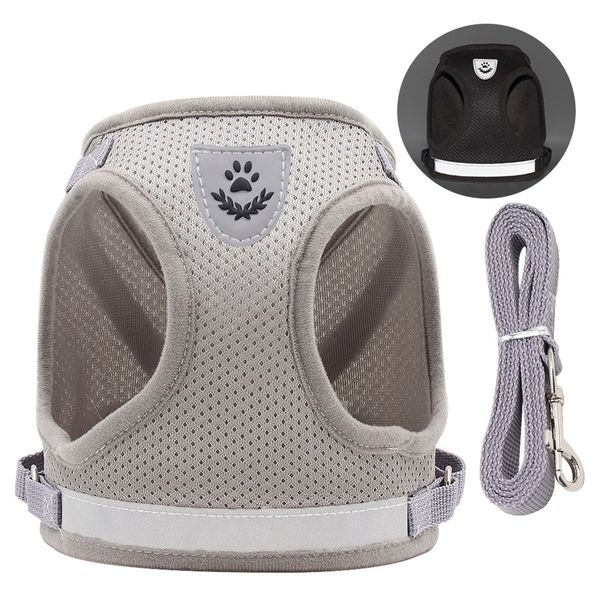 Adjustable Reflective Soft Mesh Padding Dog Pet Vest Harness - Grey