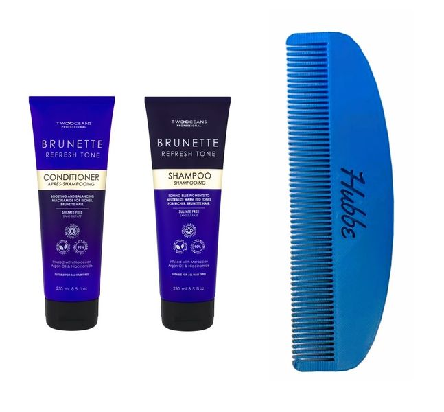 Two Oceans Brunette Conditioner 250ml &amp; Shampoo 250ml + Hubbe Pocket Comb