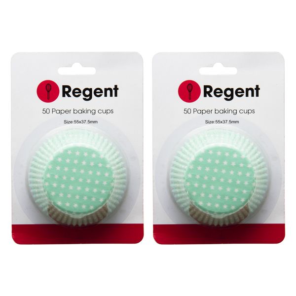 Regent Cake Cups Light Green With White Stars 55X37.5mm 2 Pack 100 Pieces
