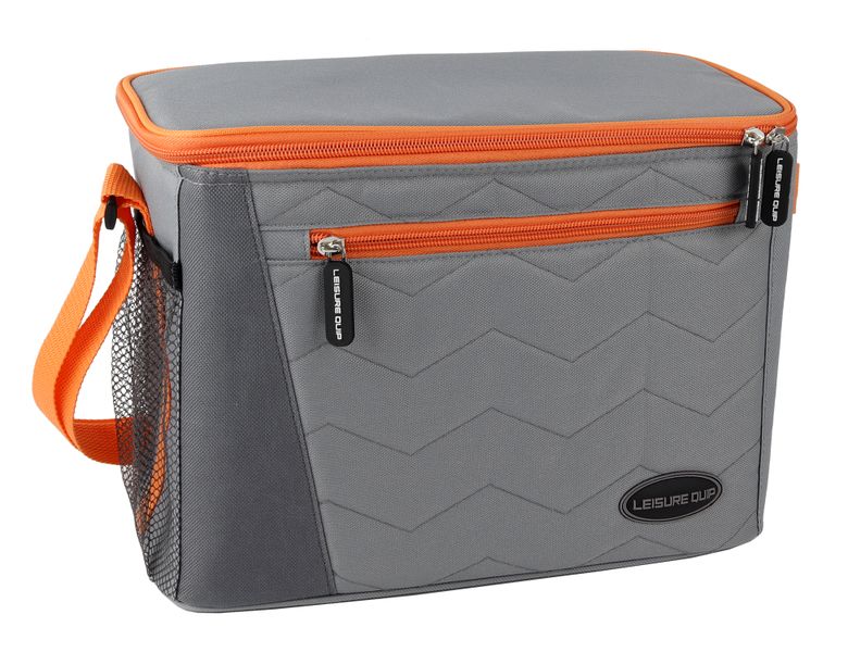 Leisure Quip Quilted Cooler Bag 14 Can - Grey/Orange trim, Alu foil lining