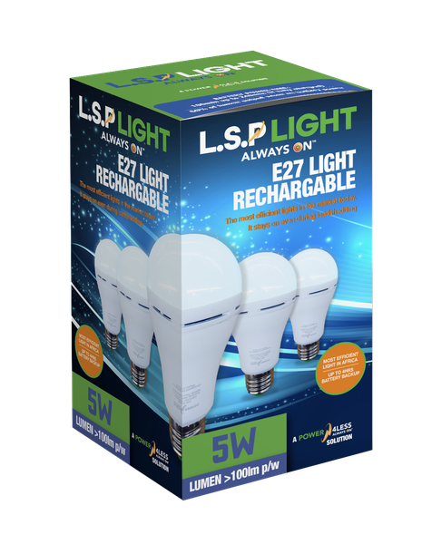 6 PACK 5W Battery backup E27-Light (4hr loadshedding light)