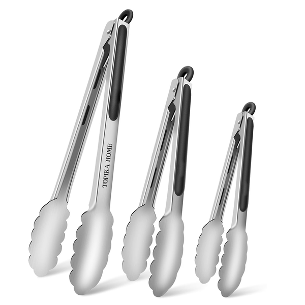Topika - Metal Tongs for Cooking, Kitchen Tongs Stainless Steel 3 Piece Set