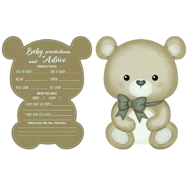 Bear Baby Shower Advice Cards Prediction Game - Brown