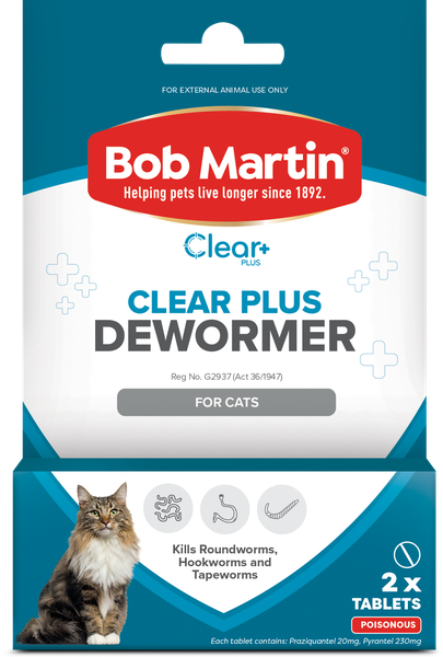 BOB MARTIN Clear+ Dewormer Tablets for Cats 2's