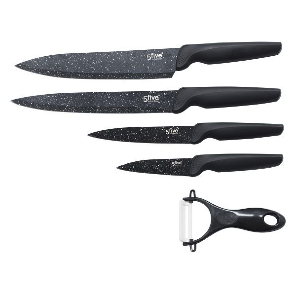 5five 5 -Piece Black Knife Set with 4 Knives &amp; 1 Vegetable Peeler