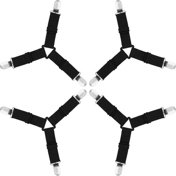 Elastic Black An Triangle Non-Slip Bed Sheet Holder Straps - Anv