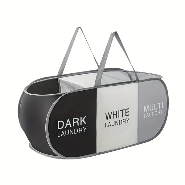 Foldable Triple Compartment Laundry Basket - Grey/White
