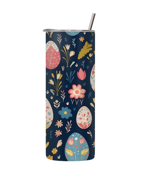 Dark Blue 20 Oz Tumbler Lid Straw Trendy Easter Graphic Design Present 089