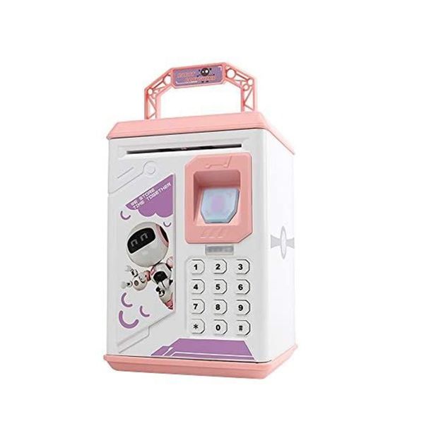 Kids ATM Fingerprint Password Lock Money Box-Pink