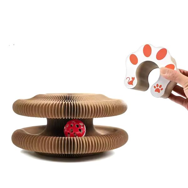 Interactive Cat Toy, Foldable Scratching Board with Ball, Durable Cardboard