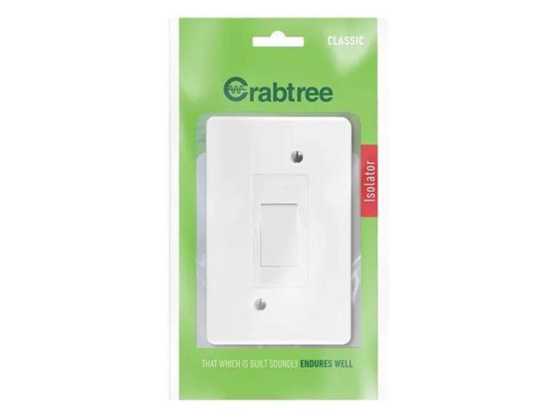 Crabtree Classic Isolator 30A Double Pole with Metal Cover Plate White