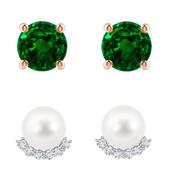 Stella Luna 8mm Emerald Crystal Stud &amp; Pearl