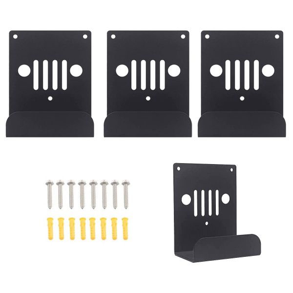 Wall-Mounted Door Storage Hanger for Jeep Wrangler Doors - Set of 4 -Black