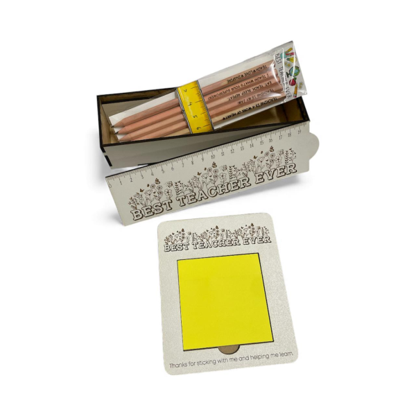Teacher Gift - Engraved Pencils with Box &amp; Sticky Note Holder Combo