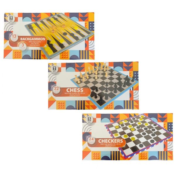 Chess, Backgammon &amp; Checkers Game Set With Wood Pieces