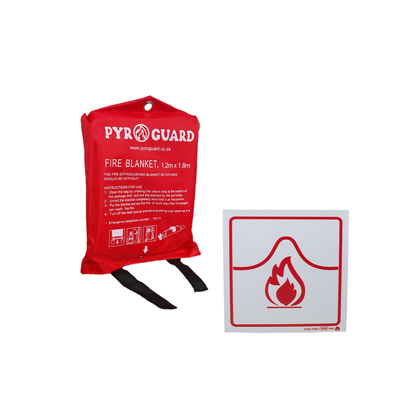 Fire Blanket 1.2x1.8m In Fabric case &amp; Fire Blanket Sign (190 x 190mm)
