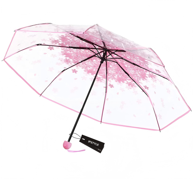 IPSTYLE Portable Household Rain Gear Cherry Blossom Transparent Umbrella