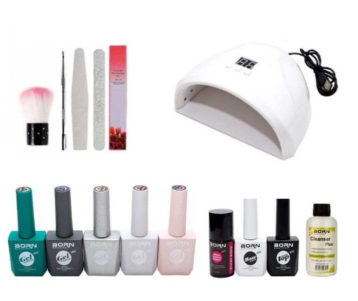 UV/LED Gel Nail Polish Born Beautiful Colour Starter Kit White Lamp 16pc