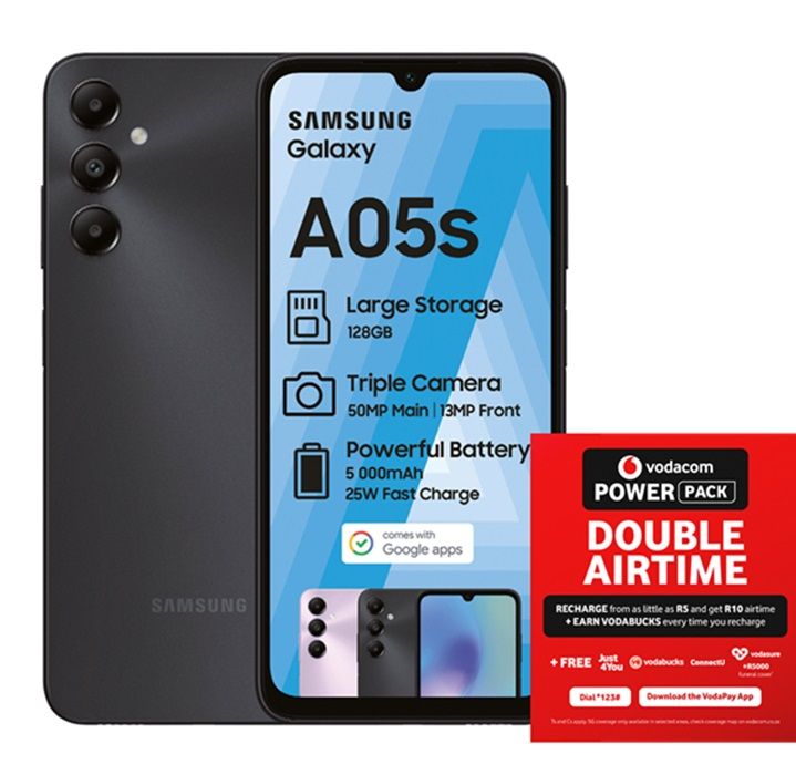 Samsung Galaxy A05s 128GB LTE Dual Sim - Black + Vodacom SIM Card Pack