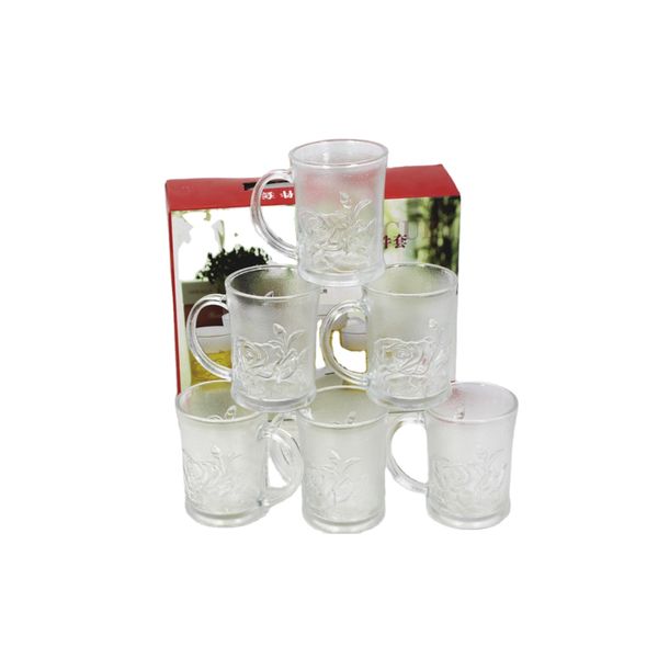 Glass Cups Rose Design Set of 6