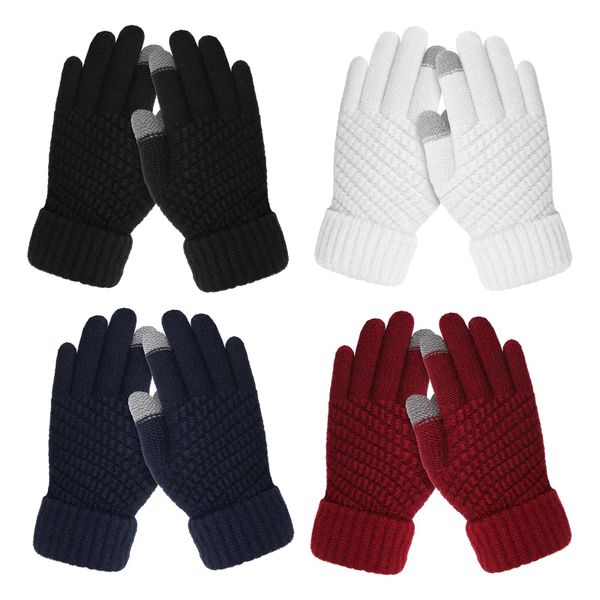 4 Pairs Winter Gloves for Men Women, Warm Knit Winter Gloves