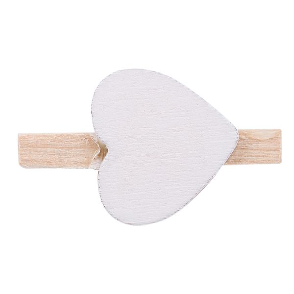 Small Mini Wooden Clothes Pegs / Decorative Pegs with Hearts White