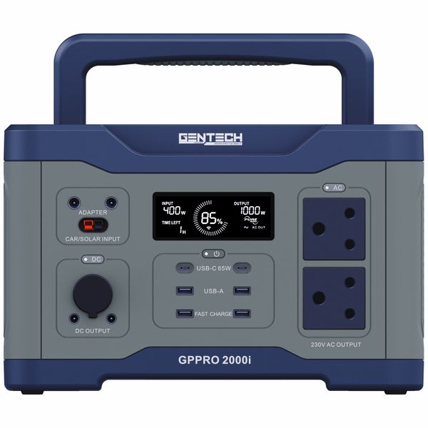 Gentech GPPRO2000i Portable Power Station (1000W) - Grey/Blue