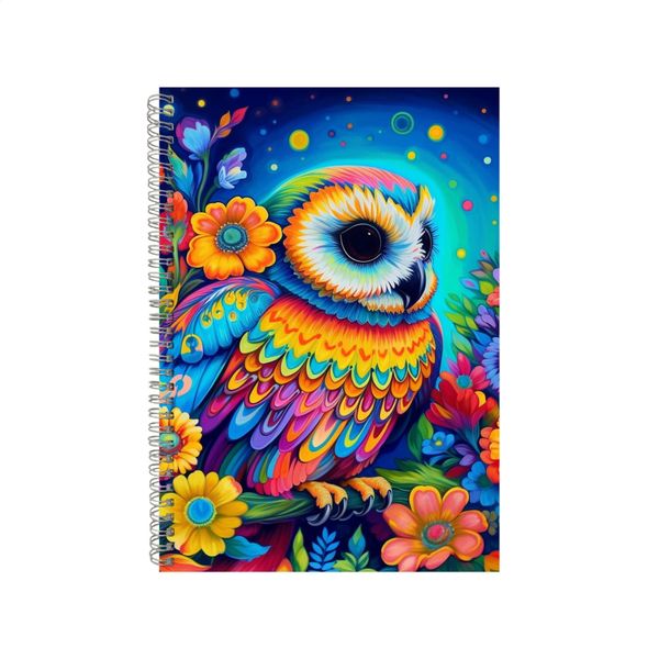 Owl With Blue Daisies And Sweet Neon Notebook Gift Idea A4 Notepad Pad 75