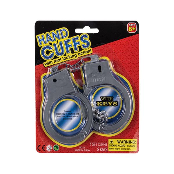 Bulk Pack x 9 Playset Handcuffs Plastic With 2 Keys 17cm