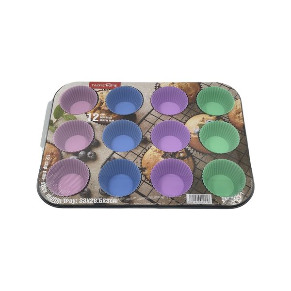 12 Cup Muffin Pan with Silicone Cups - Pastel