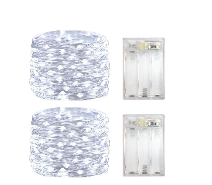 2 Piece 10M White LED Copper Wire Fairy Lights Battery Operated Decor