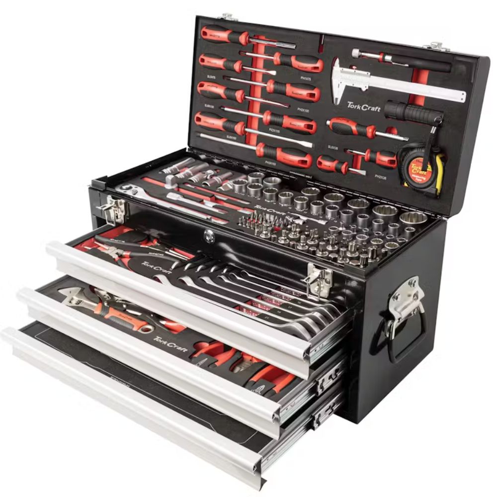 Tork Craft - Toolbox 154 Pce 3 Drawer & Top Tray - 535x255x315mm