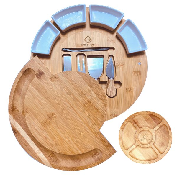 Cart In Mart Cheese Board and Knife Set With Slider, Tray &amp; 12 Accessories