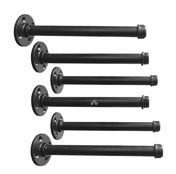 ALANES 6 Pack Industrial Black Iron Pipe Floating Shelf Brackets - 30.5cm