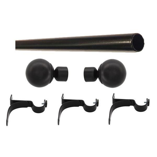 Matoc 25mm Curtain Single Pole Set - Ball Finials - Black