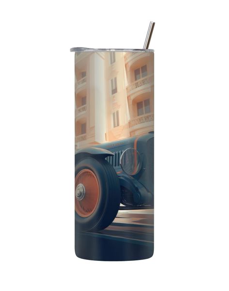 Orange Tire 20 Oz Tumbler with Lid Straw Old Vintage Cars Graphic Gift 211