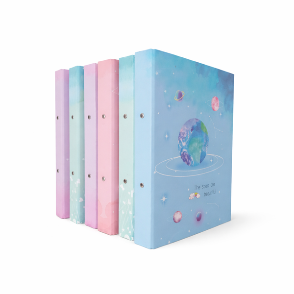 Pastel Space-Themed A4 Ring Binder Files - Set of 6