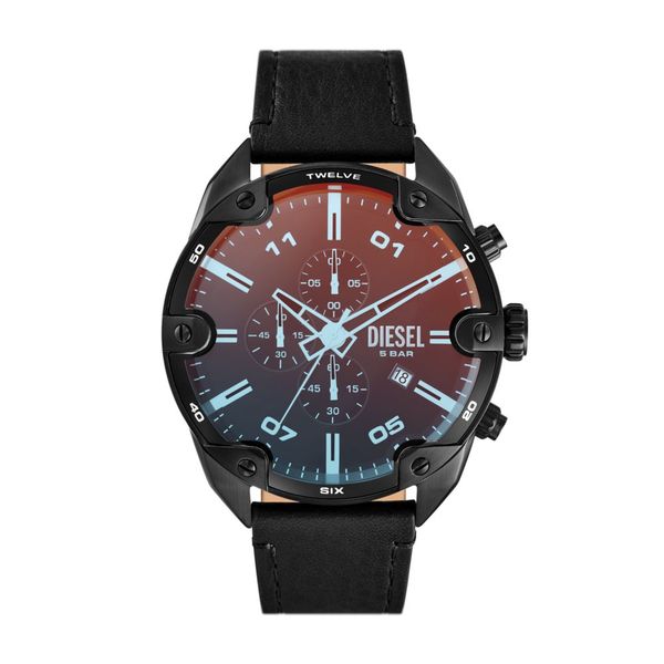Diesel Spiked Mens Black Leather Strap Watch-DZ4667