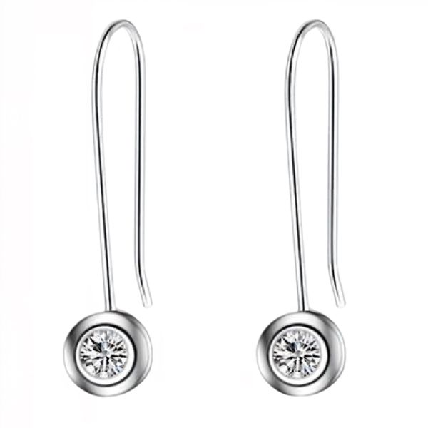 Earrings Zircon Round CZ White Gold Plated Drop Dangle