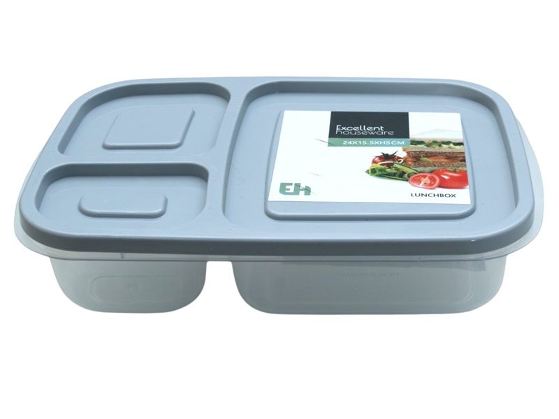 Excellent Houseware 3 Section Lunch Box with Grey Lid-24x15.5x5.1cm