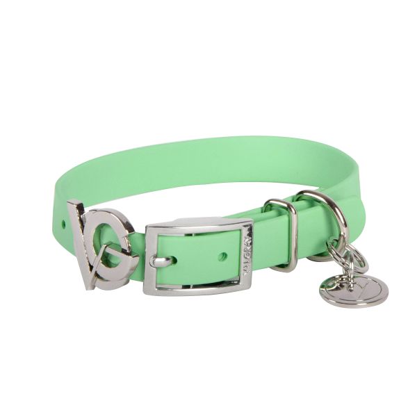 Valgray Splash Proof Adjustable Dog Collar, Pistachio &amp; Silver, Small